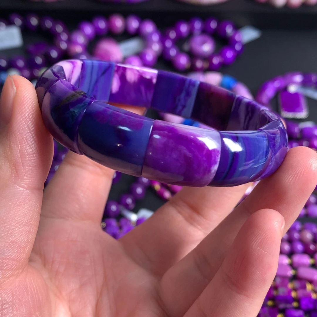 苏纪石（舒俱来）未镶嵌蓝紫幻彩镯排