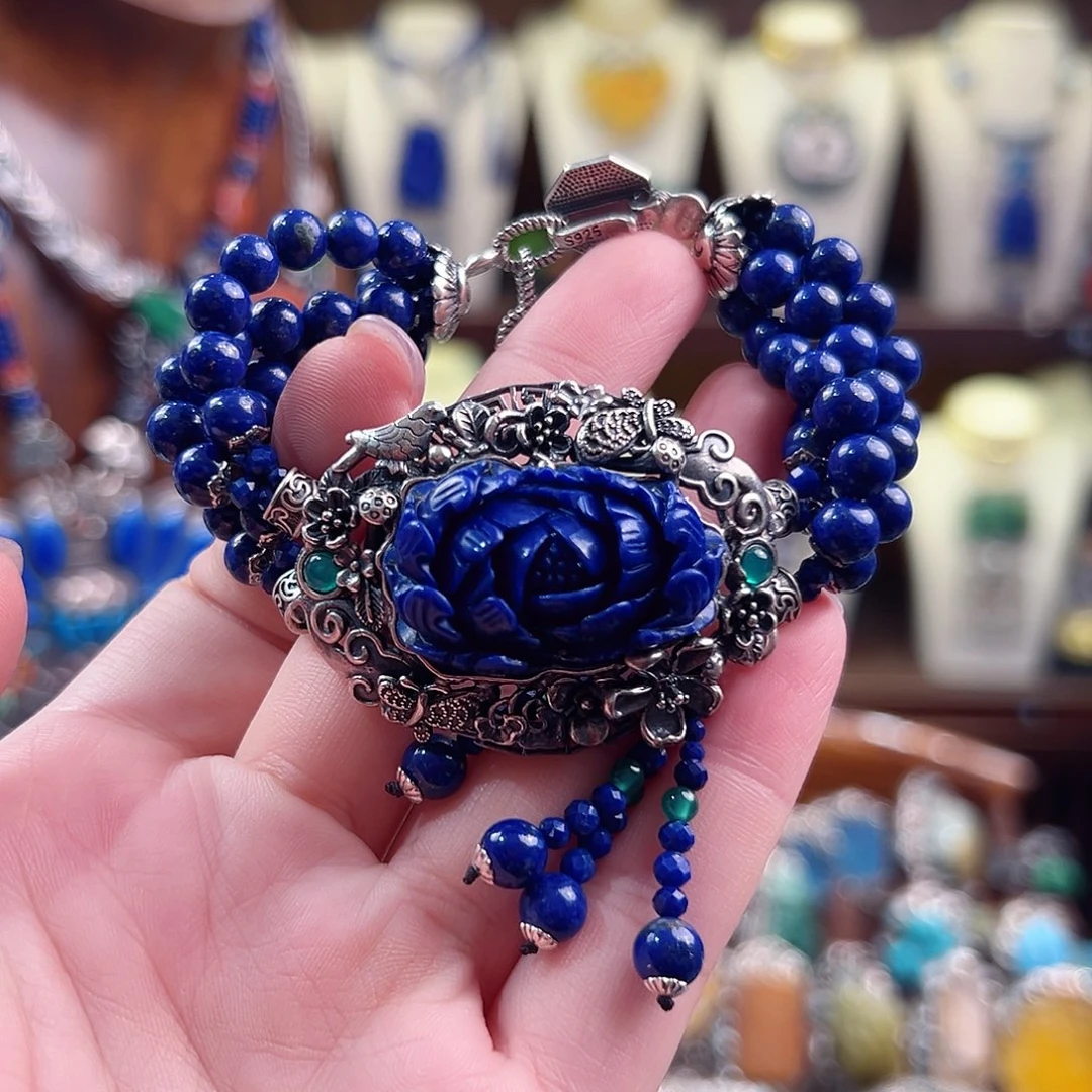 青金石银S925镶嵌吊坠吊坠