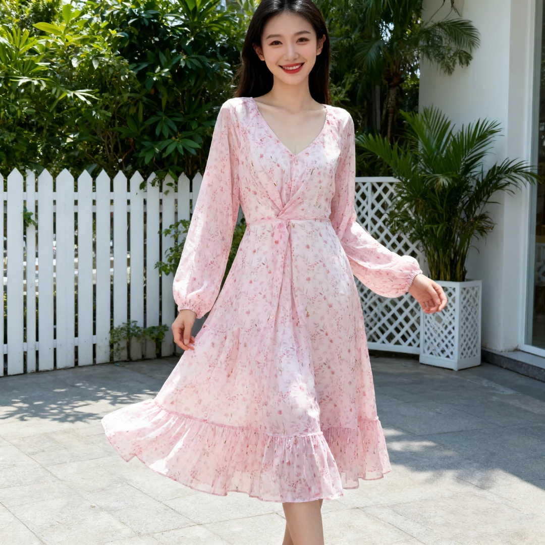 千语栀【雾芯】法式秋季连衣裙淑女风小碎花连衣裙秋温柔风连衣裙