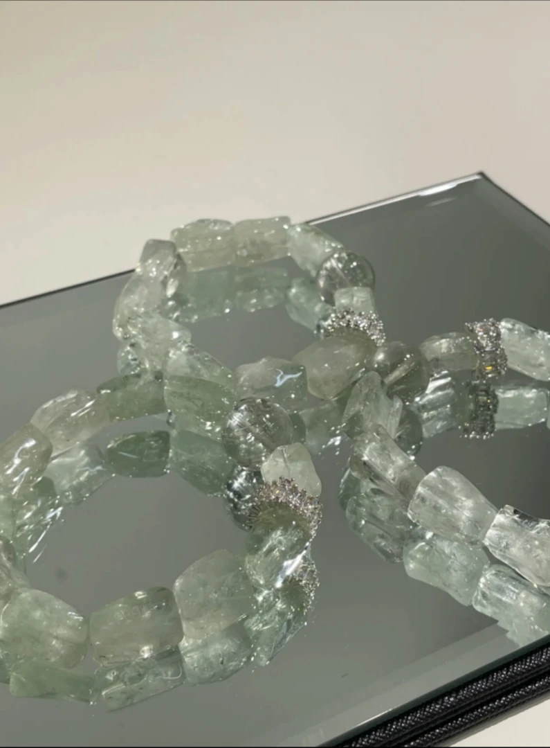 《薄荷时针》【事业/木系/正米】不规则绿水晶原创天然水晶手串