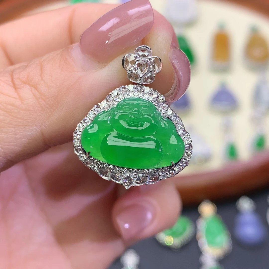 翡翠18K金镶嵌吊坠(不含链)