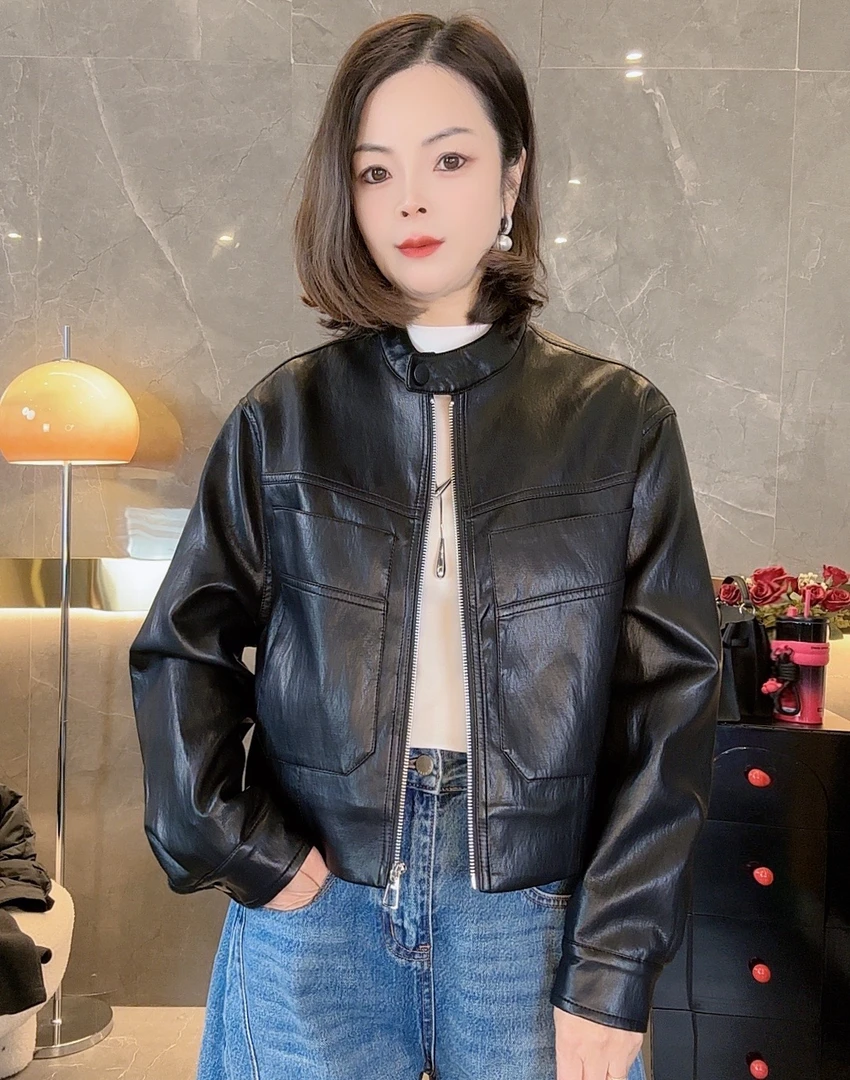 （韩熙）皮衣短外套女小个子2025春新款时尚复古显瘦立领pu皮休闲
