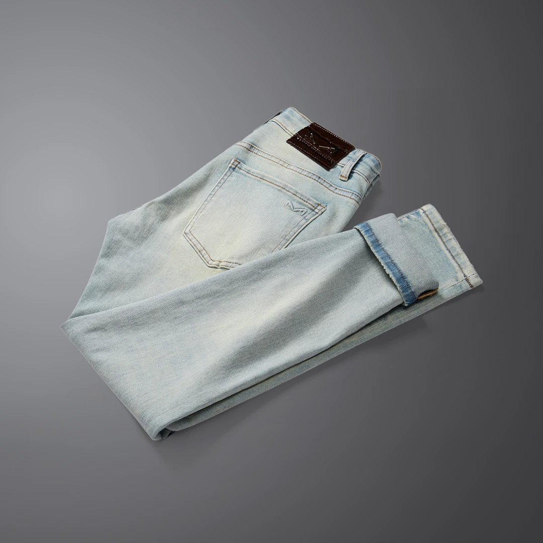 夏季薄款高品轻奢男士牛仔裤时尚百搭修身弹力商务小直筒长裤