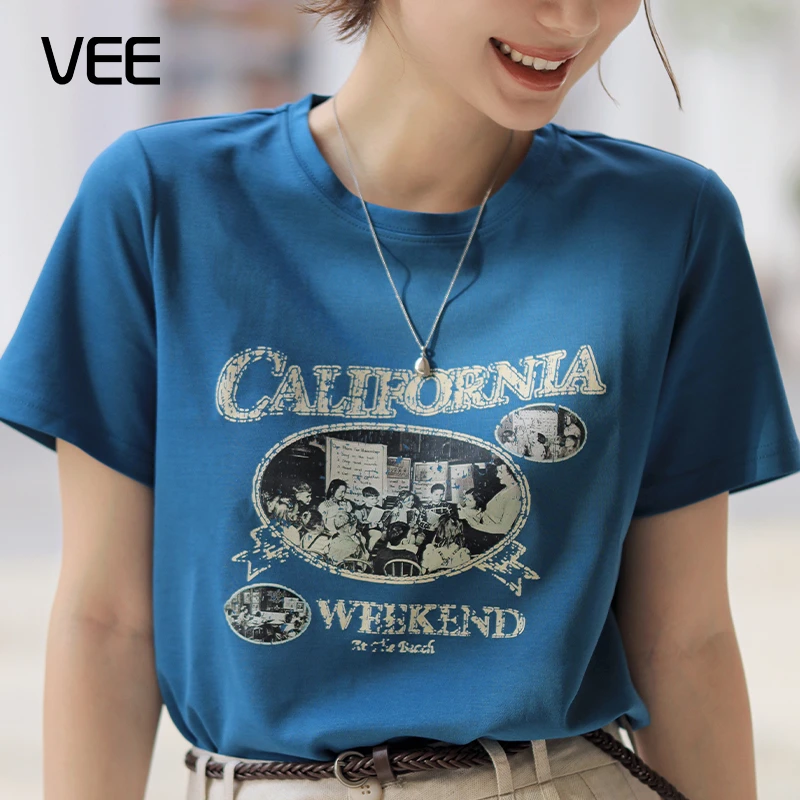 VEE【电影】25新品时尚休闲百搭复古宽松印花圆领针织T恤