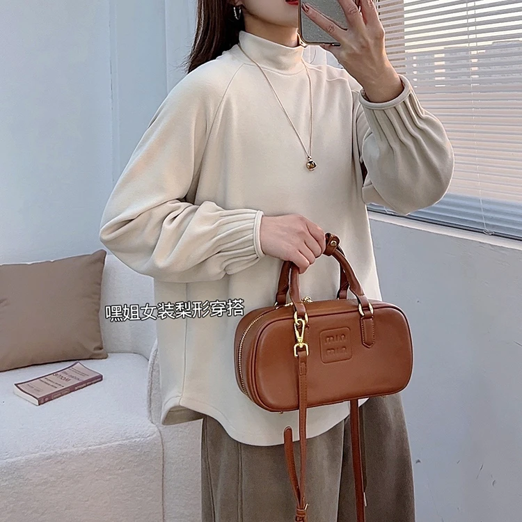 【棉花糖】半高领软糯亲肤纯色袖口褶皱打底衫女秋冬加厚长袖内搭