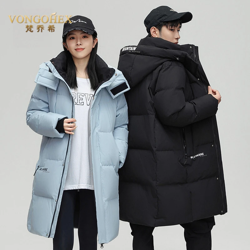 VONGOHEX男女款休闲羽绒服冬季加厚长款过膝时尚保暖连帽情侣外套