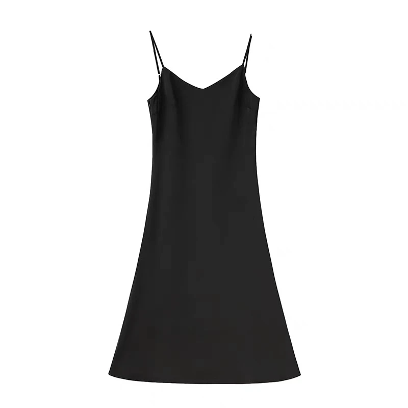 9113原单商场同款夏季新款丝滑缎光气质法式高腰吊带连衣裙