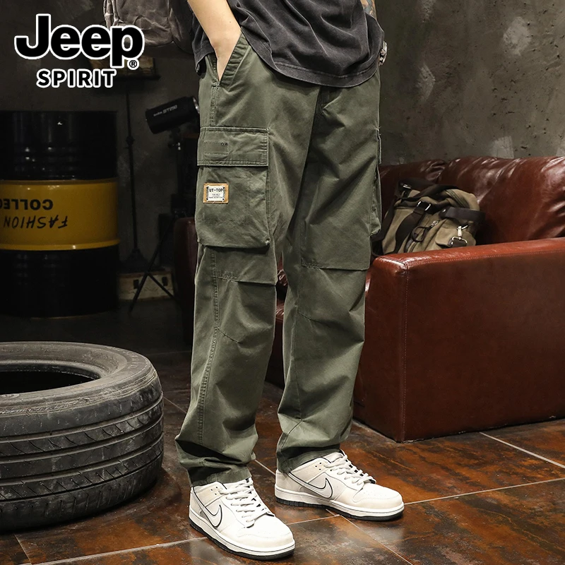 JEEPSPIRIT潮流美式工装休闲裤男款宽松直筒多口袋秋冬加绒裤子男