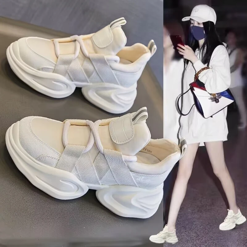内增高老爹鞋女2023新款厚底小白鞋软底轻便休闲小个子运动鞋单鞋