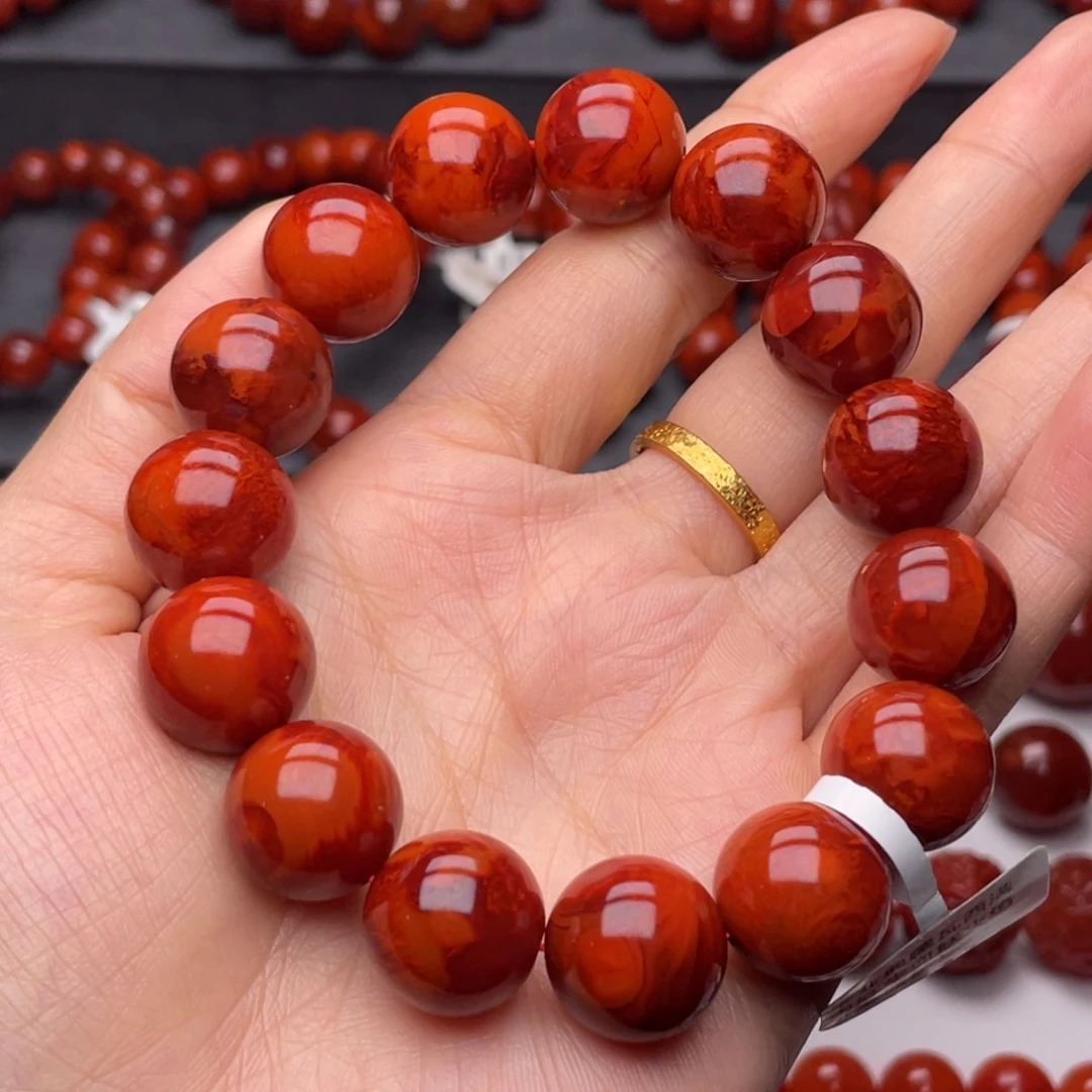 南红玛瑙未镶嵌手链（全原矿）15mm收藏瓦西满肉牛血妖火焰手串