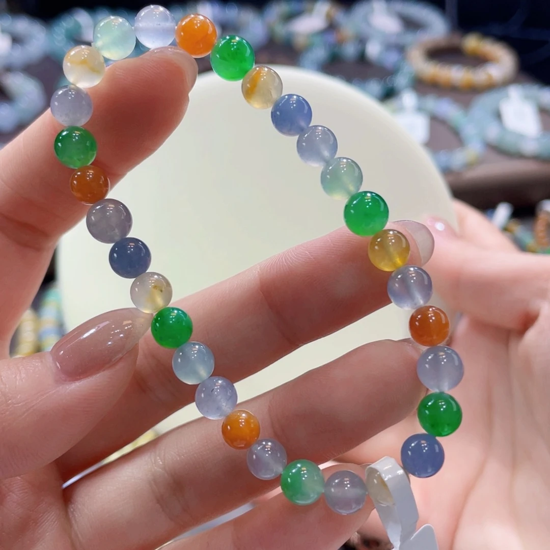 未镶嵌手链翡翠超绝冰彩虹！