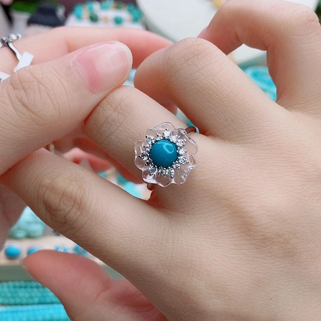 绿松石银S925镶嵌戒指阡**然