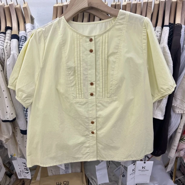 酷袖口压褶圆领开衫夏季