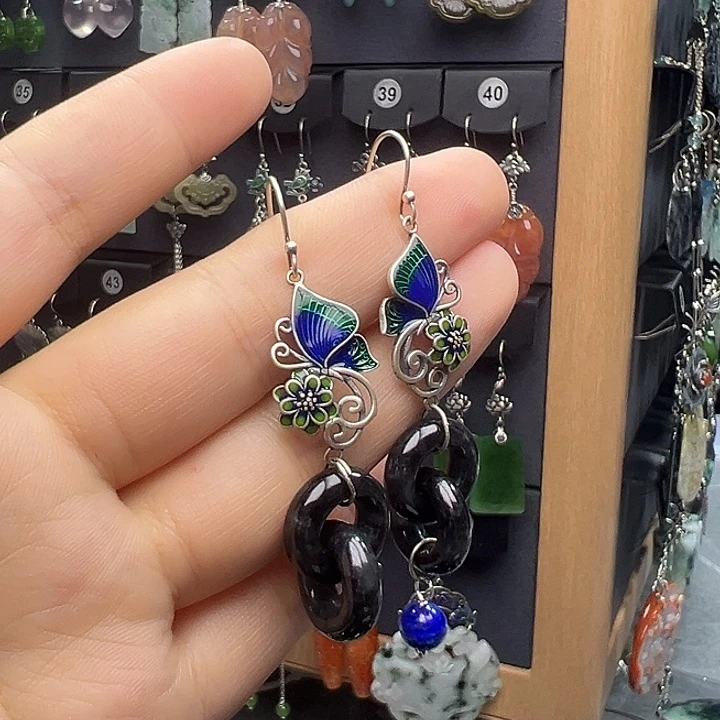 翡翠银S925镶嵌耳饰悦*儿44555