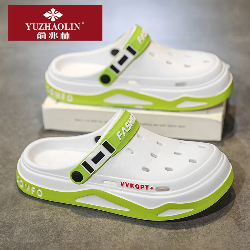 【俞兆林】正版超火洞洞鞋男夏季外穿防滑包头半拖鞋踩屎感沙滩凉鞋