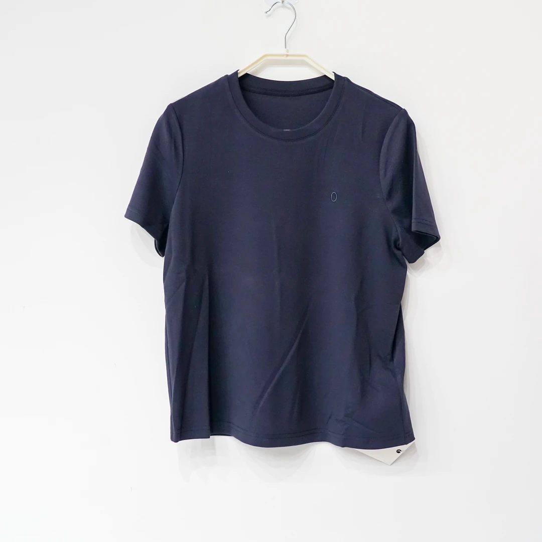 字母染色圆领常规刺绣休闲风T恤透气夏季舒适蓝色藏青运动028