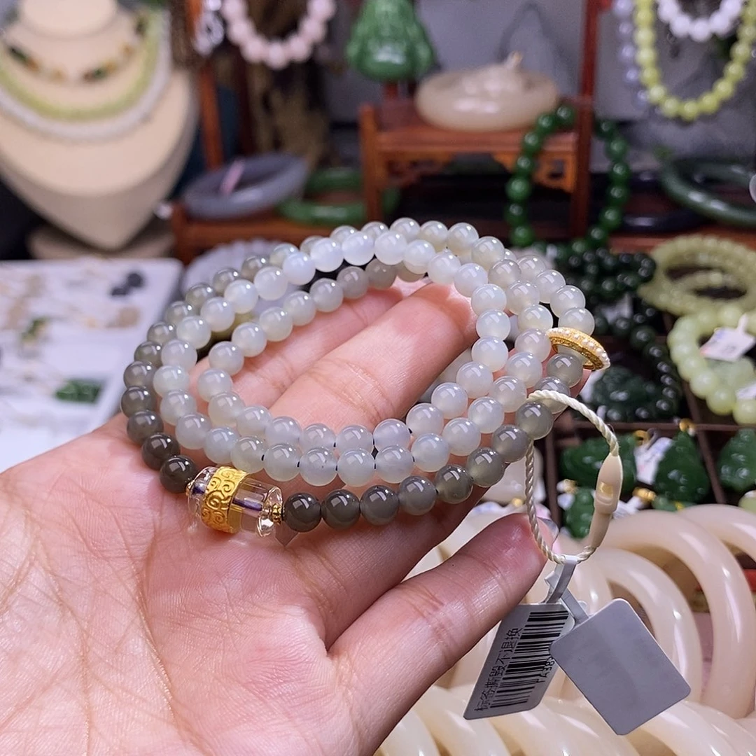 和田玉清货价冰烟紫双圈6m未镶嵌