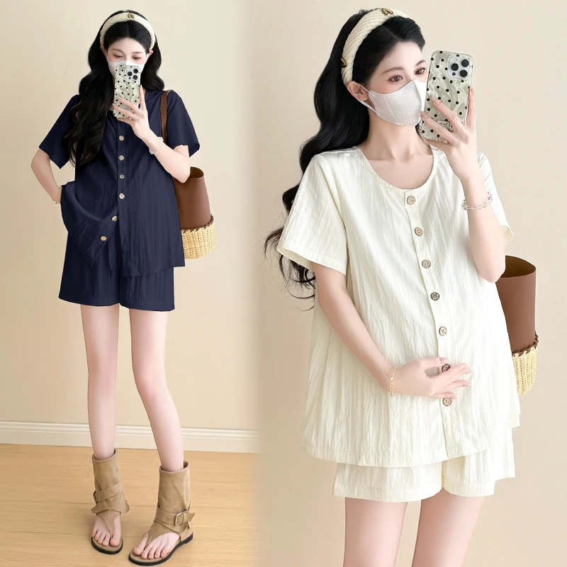 【贝贝】孕妇2025夏季新款休闲透气舒适套装短袖无袖时尚显瘦套装