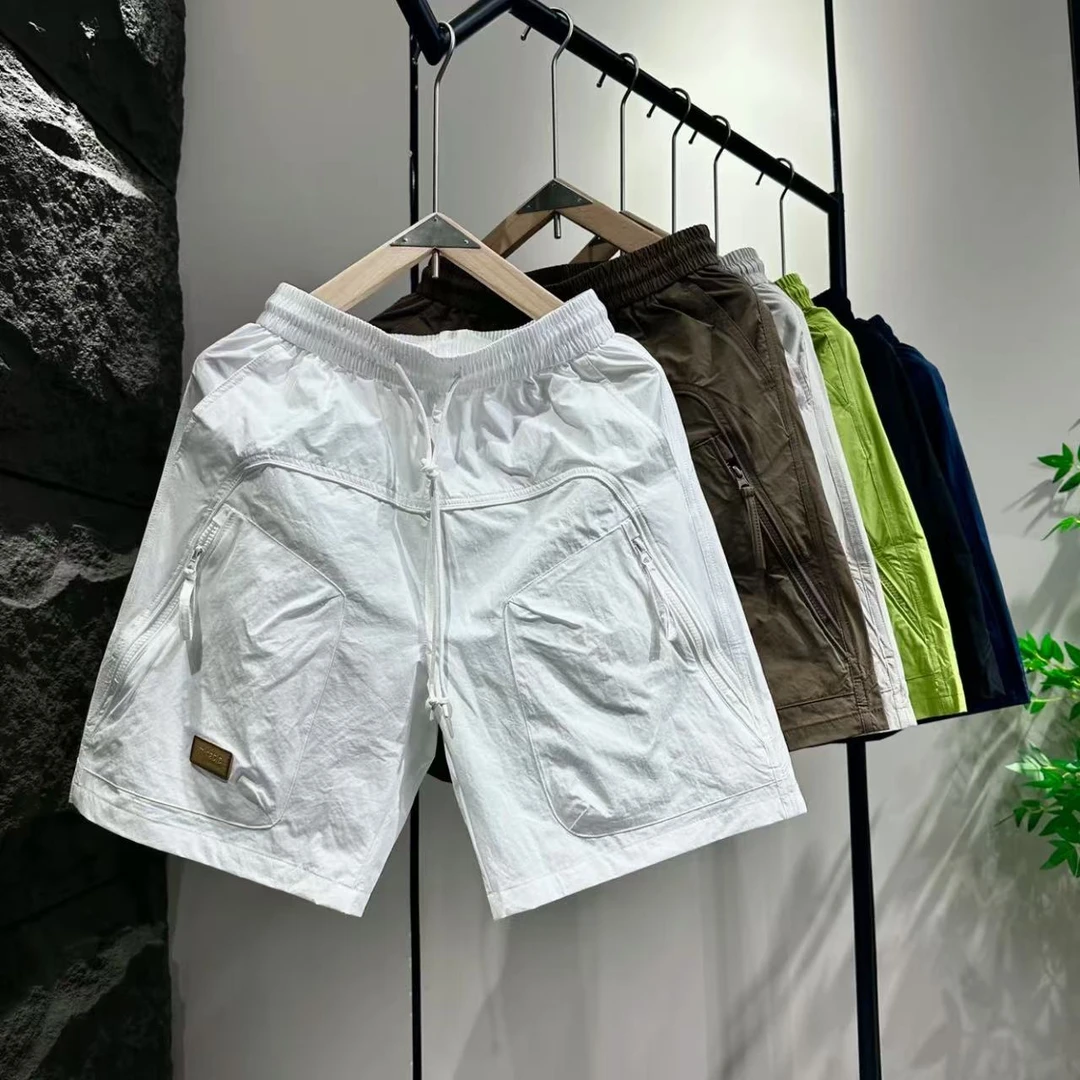 夏季男款百搭舒适透气韩版拼接潮流时尚大口袋简约纯色五分裤