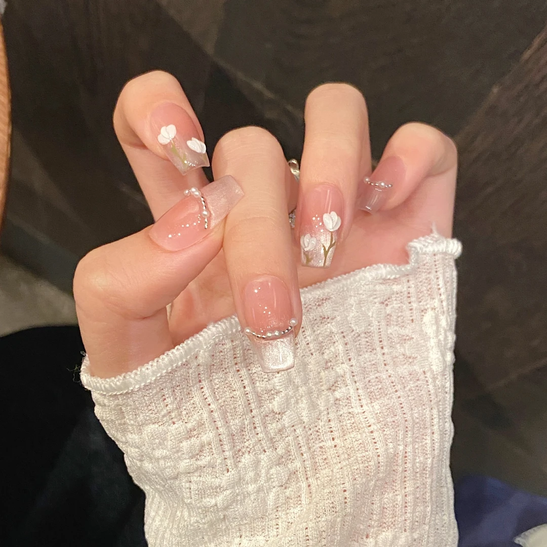 【粉嫩郁金香】纯欲猫眼小清新简约春夏季纯手工穿戴甲可拆卸