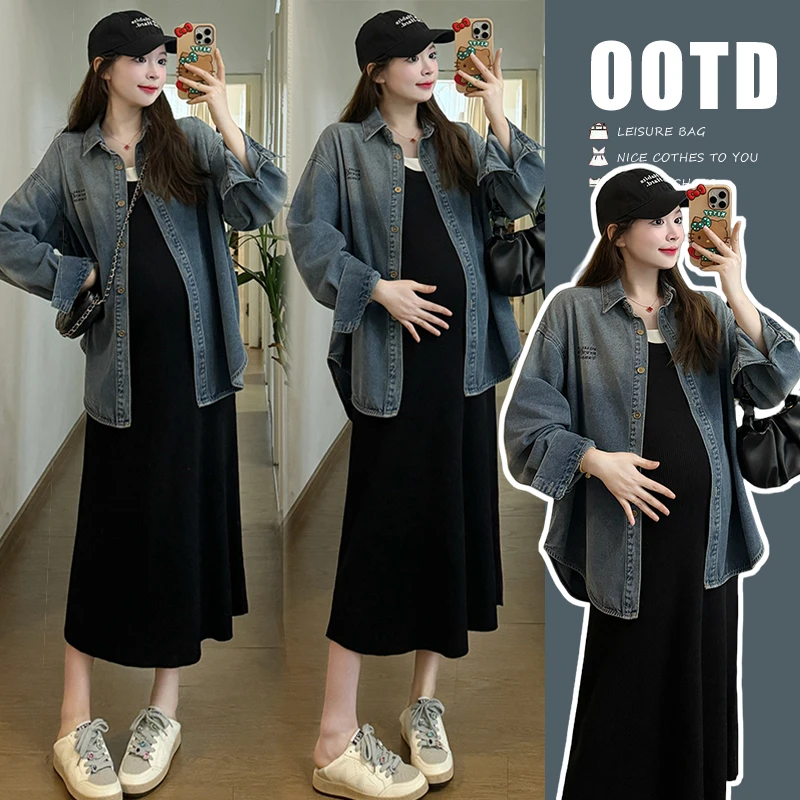 网红洋气孕妇连衣裙孕妈春季上衣孕妇照风格孕妇服装外穿春装裙子