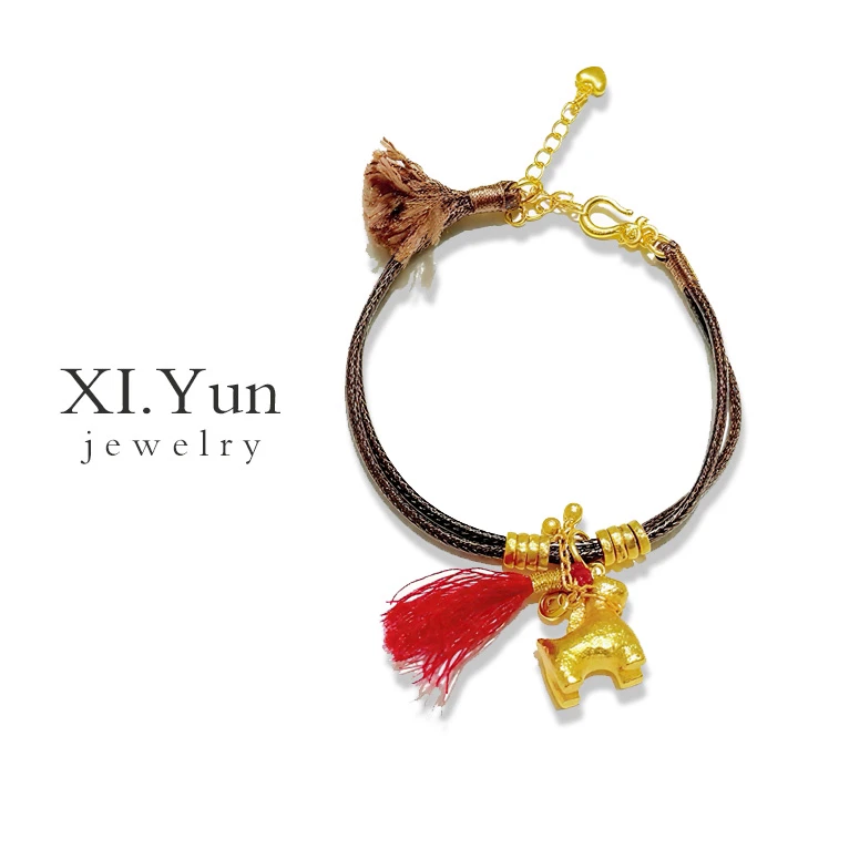 铜合金手链 古法小马国风手链马上有钱红流苏复古小众配饰链子