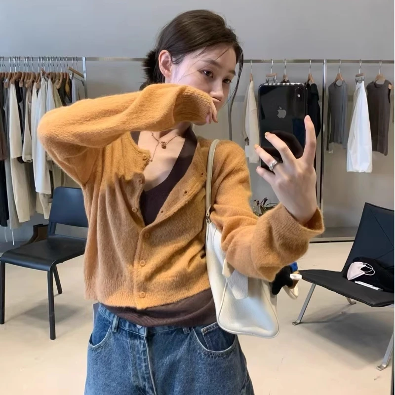 2025秋季新款女装韩版时尚洋气针织开衫毛衣配挂脖吊带上衣两件套