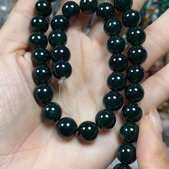 玛瑙/玉髓未镶嵌珠宝半成品A级深绿玛瑙卡10mm