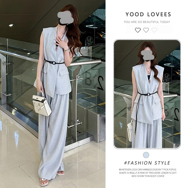 2025夏季新款时尚气质显瘦减龄无袖马甲裤子套装女轻薄透气两件套