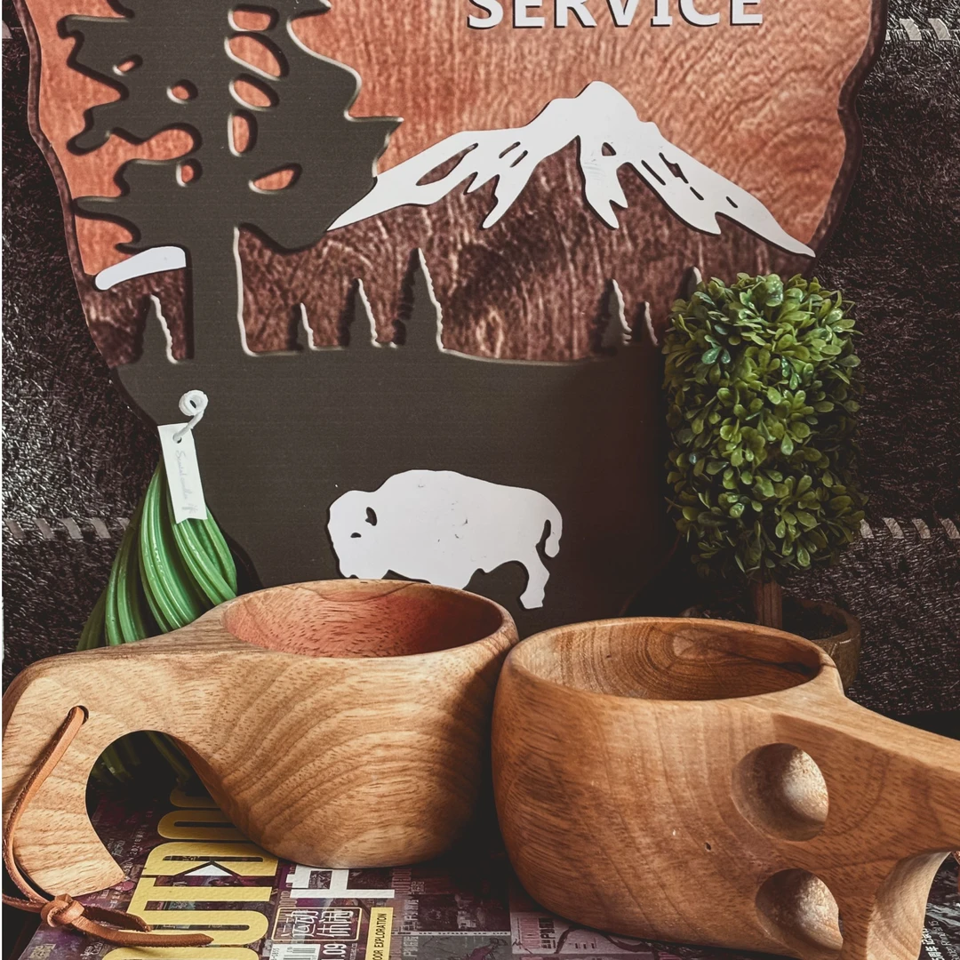 芬兰北欧kuksa休闲露营复古咖啡木杯野餐家用个性