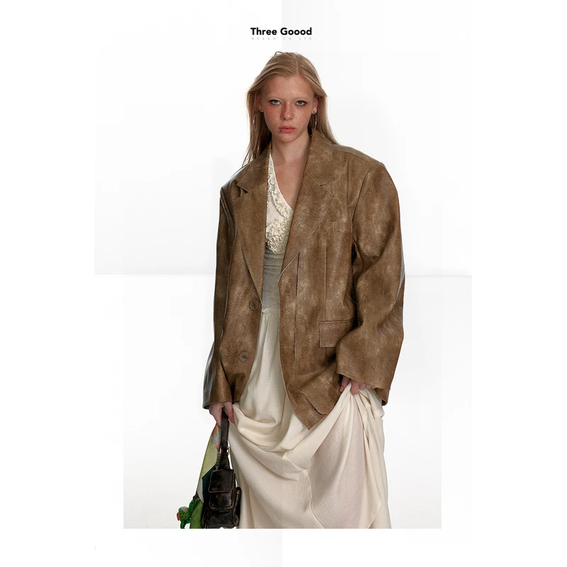 THREE GOOOD/三吉莫奈印象毛边皮西装 SW231138