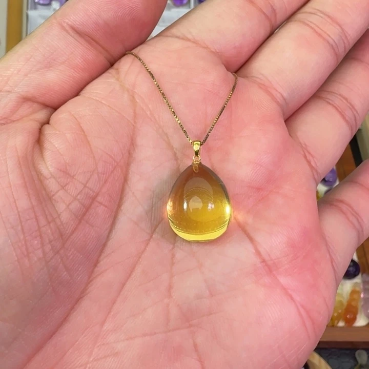 黄晶颈饰18K金镶嵌吊坠