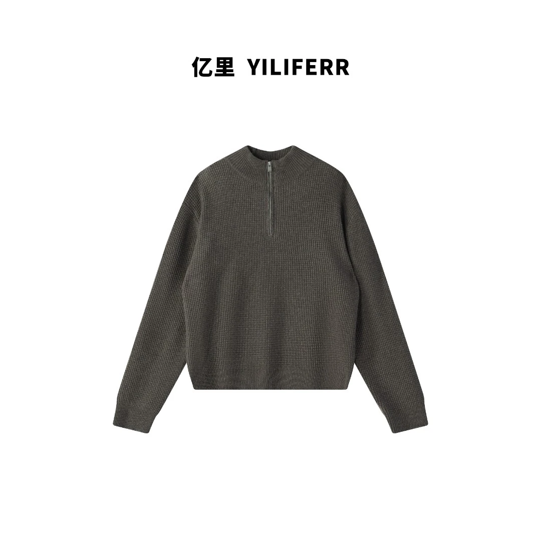 【YILI大码品牌】半拉链高领休闲翻领套头柔软百搭针织上衣Y0613