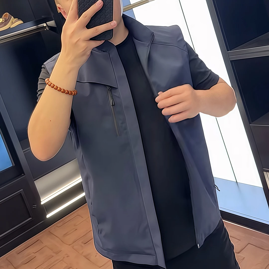 2025秋季新款男士马甲立领修身薄款透气纯色拉链轻奢高档欧货潮流