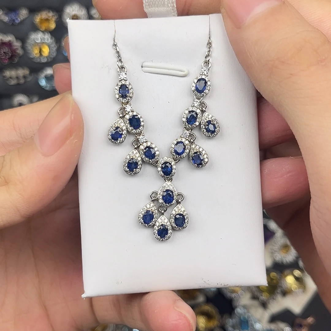 蓝宝石颈饰银S925镶嵌