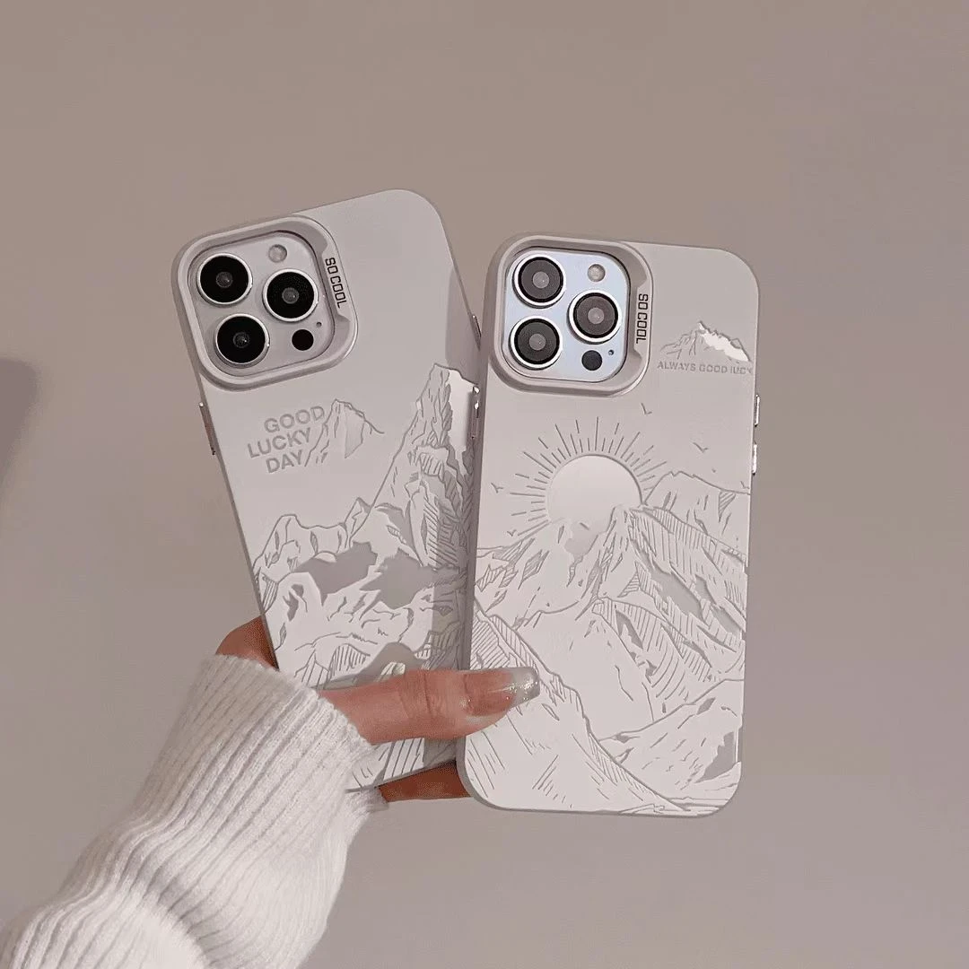 镭射日照金山适用17网红iphone16手机壳15promax14高级感13情侣硬