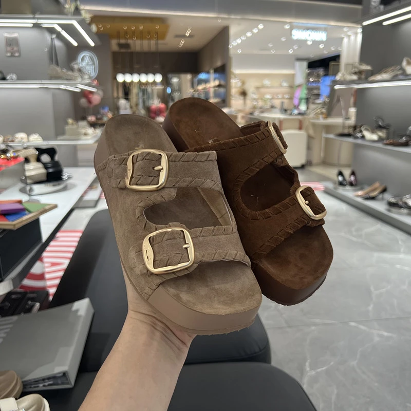 杨幂同款2025夏编奏假日勃肯鞋外穿凉拖鞋厚底增高女凉鞋EF602BT5