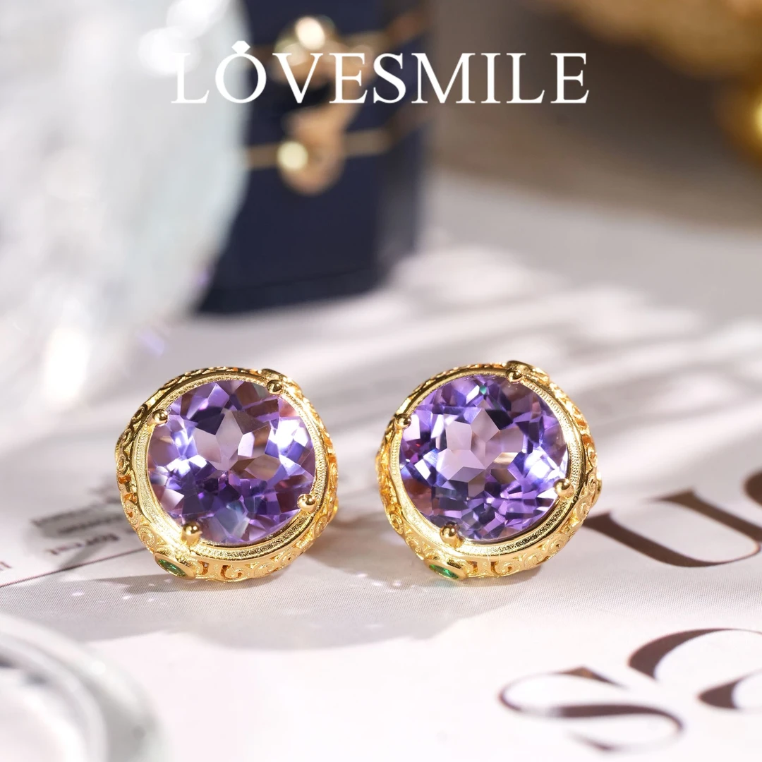S925银紫晶耳钉大气简约气质轻奢精美