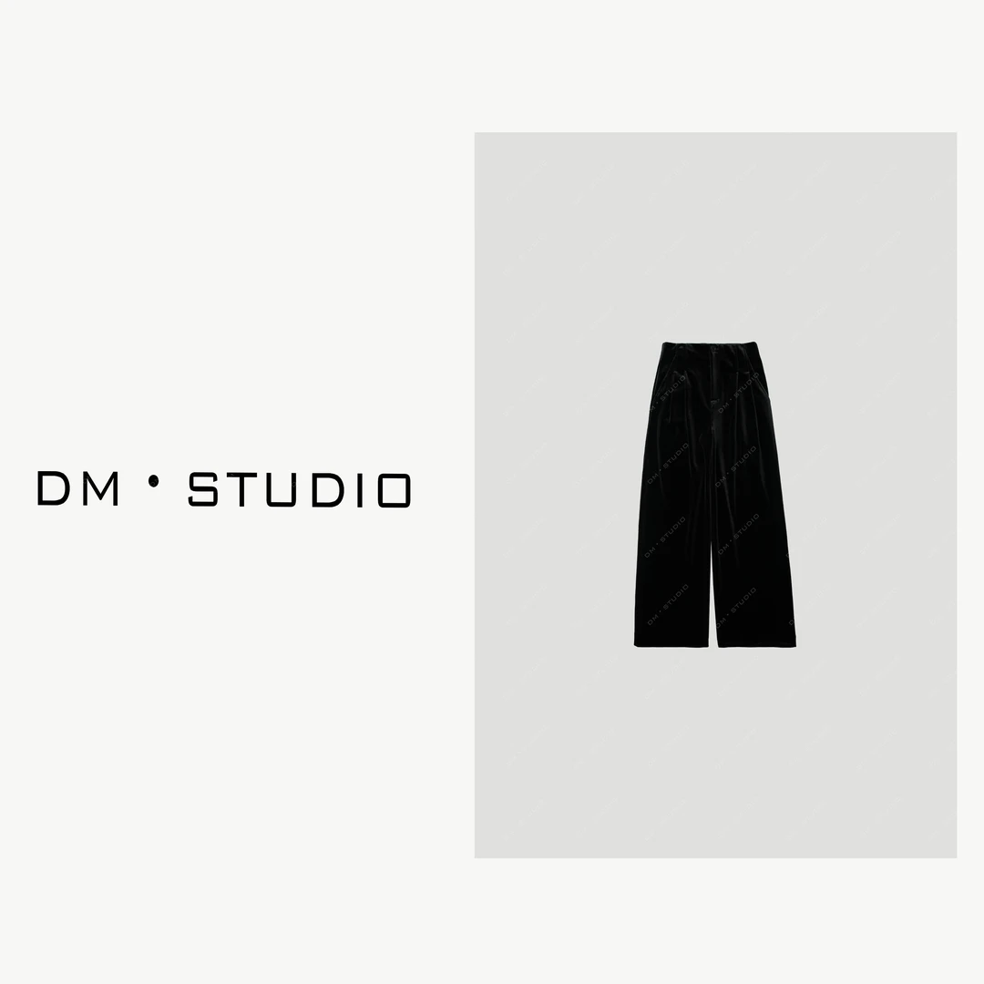 -DM•STUDIO/气质压褶修身百搭休闲厚款直筒丝绒裤（A53610）