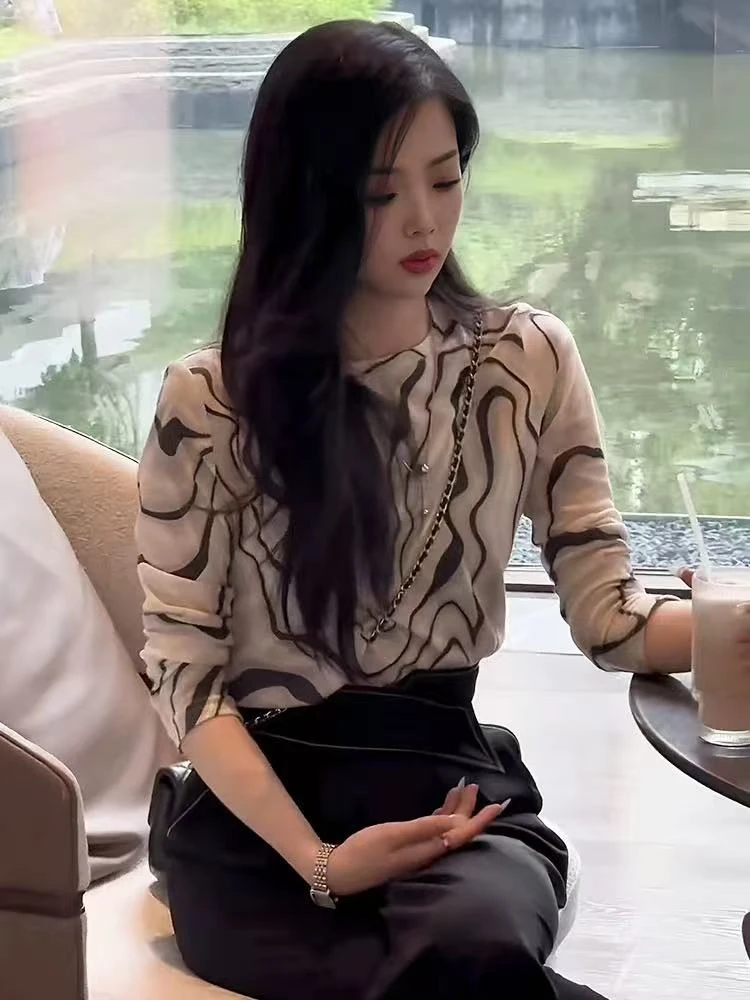 胸106-180长60防晒通勤透气长袖圆领T恤条纹宽松显瘦 8772