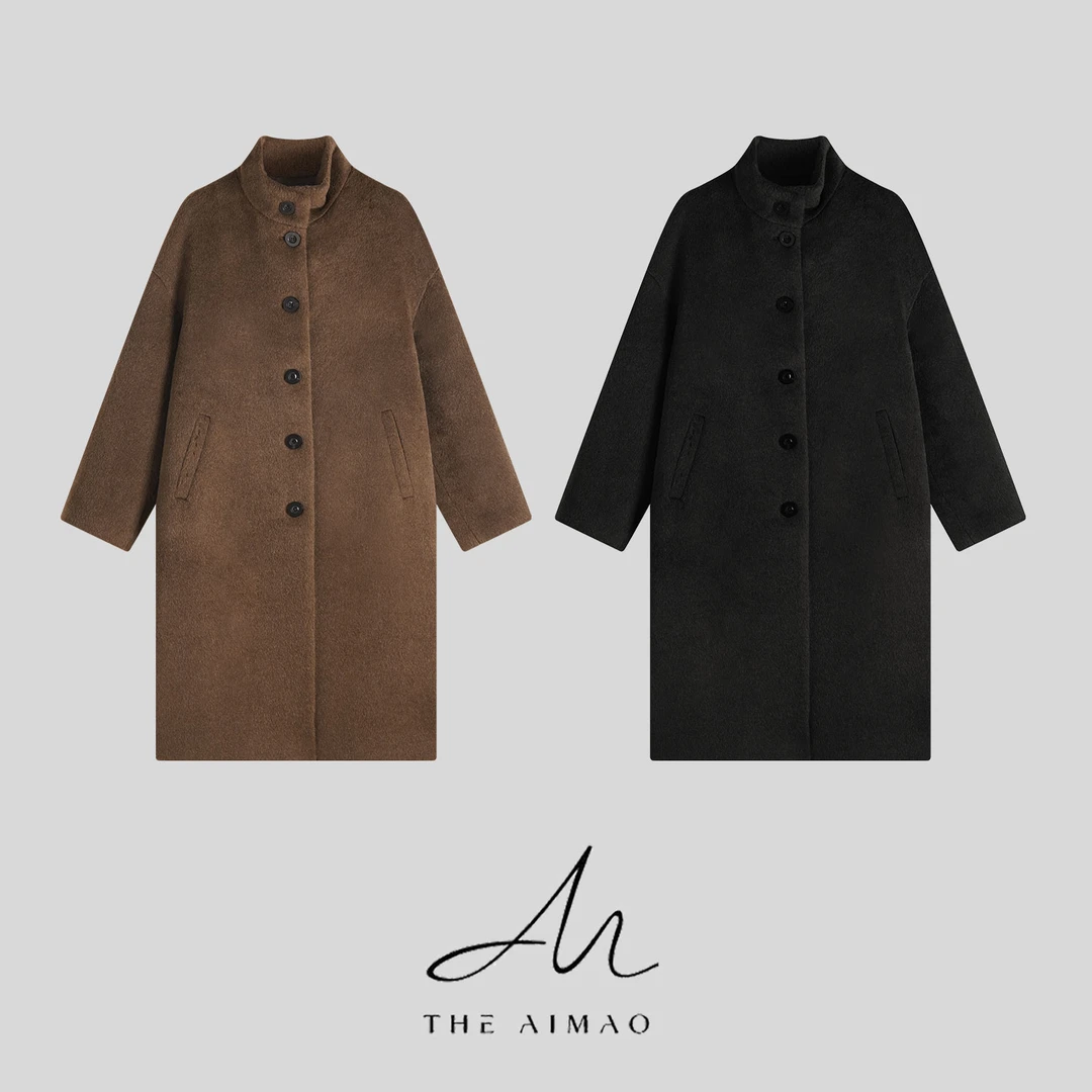 【THE AIMAO】“中古腔调”苏力羊驼毛绵羊毛立领单排扣大衣XYX83097