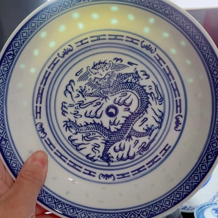 青花玲珑8寸窝盘玲珑