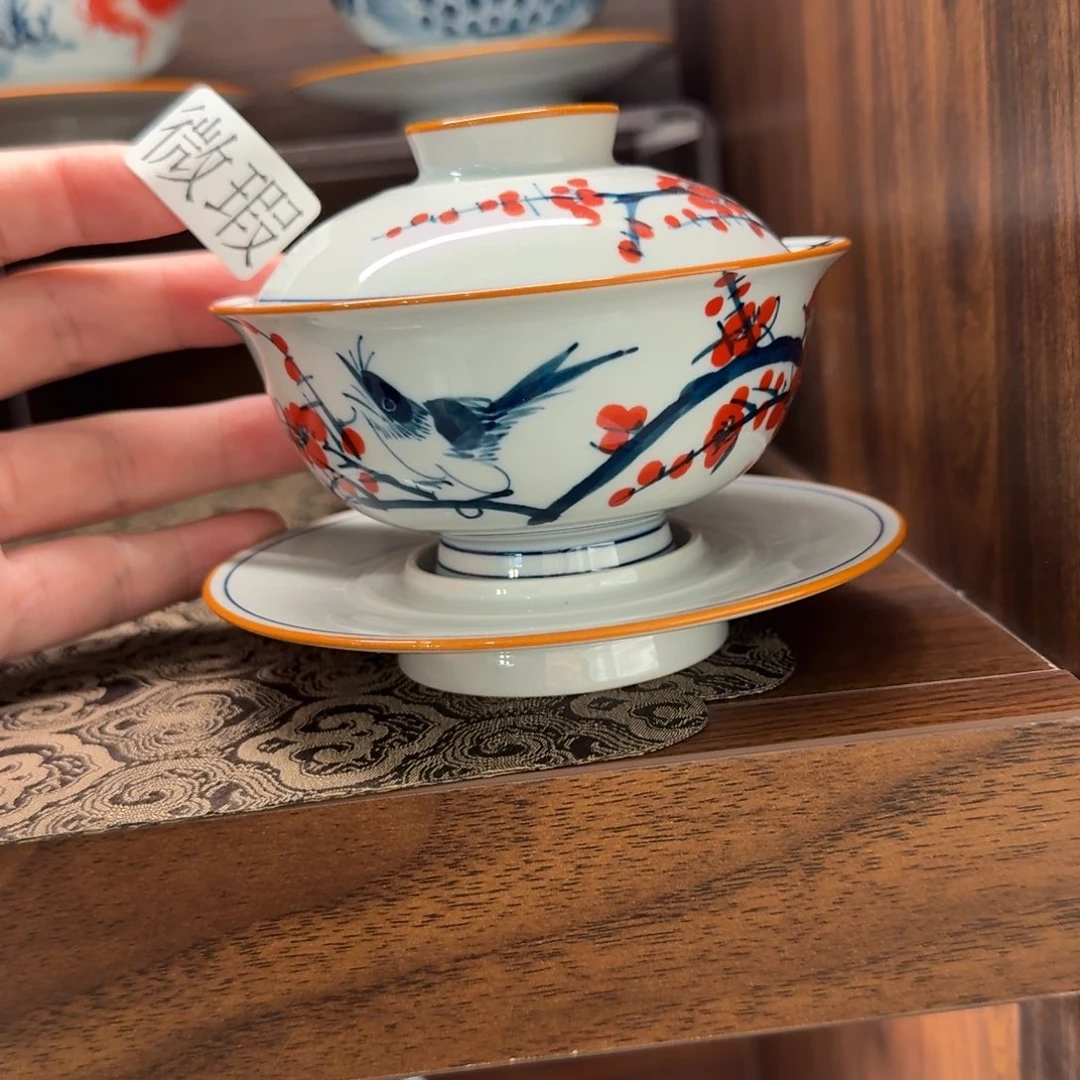 釉下手绘茶具微瑕