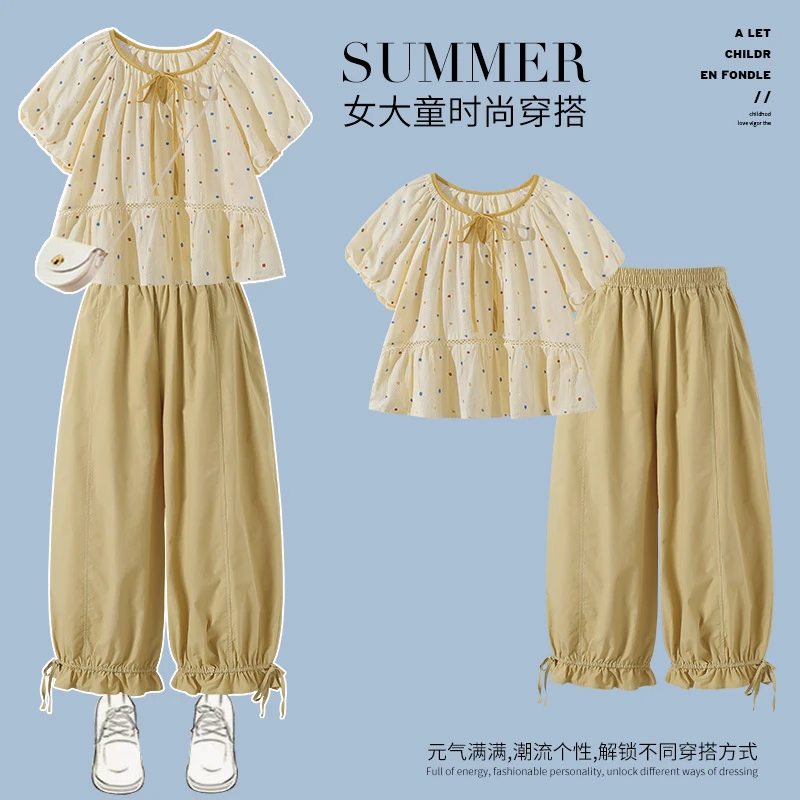 女大童薄款套装夏装洋气初高中学生宽松短袖夏季休闲九分裤两件套