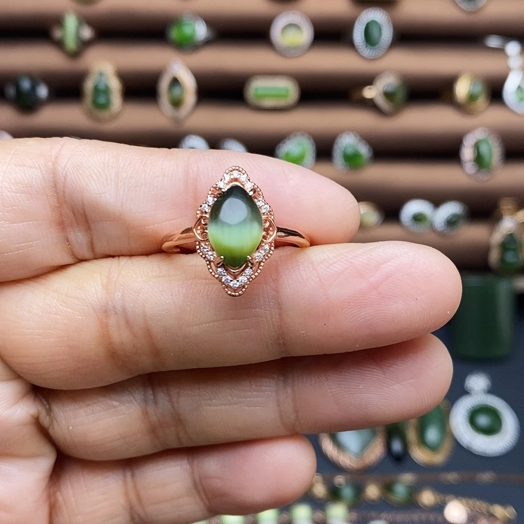 吊坠(不含链)银S925镶嵌和田玉（碧玉）老*戒指