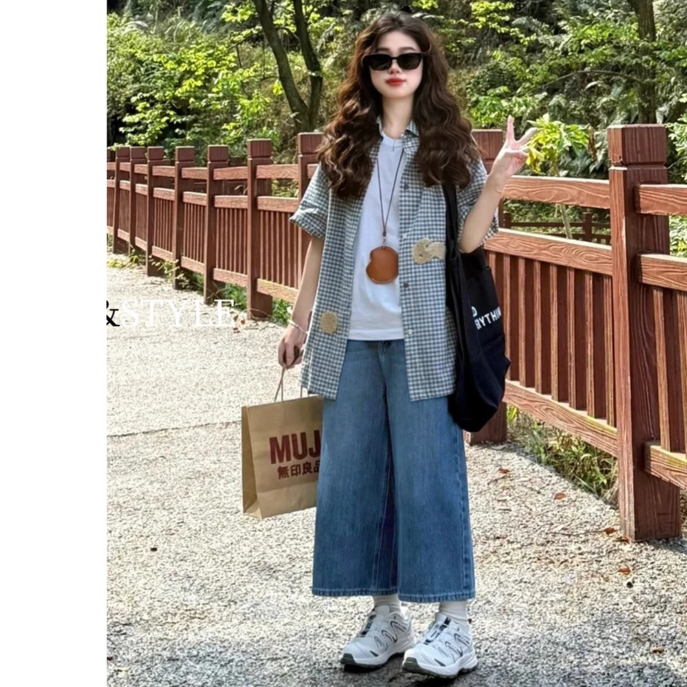 247阔腿牛仔裤女2025年夏季新款7分裤子显瘦直筒牛仔七分裤爆款