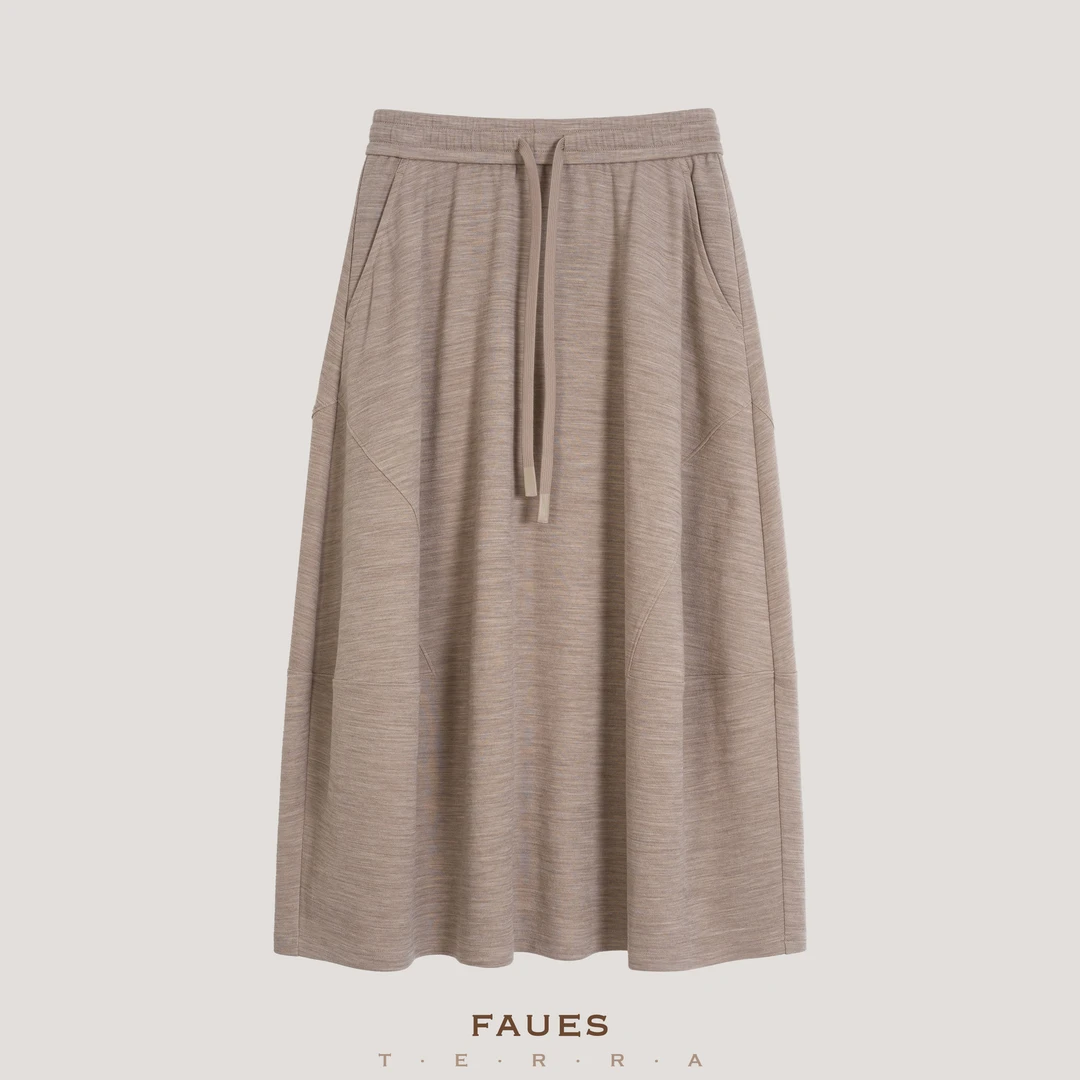 FAUES 织茧 精纺羊毛棉双织轻盈舒适气质休闲秋冬奶奶花苞长半裙