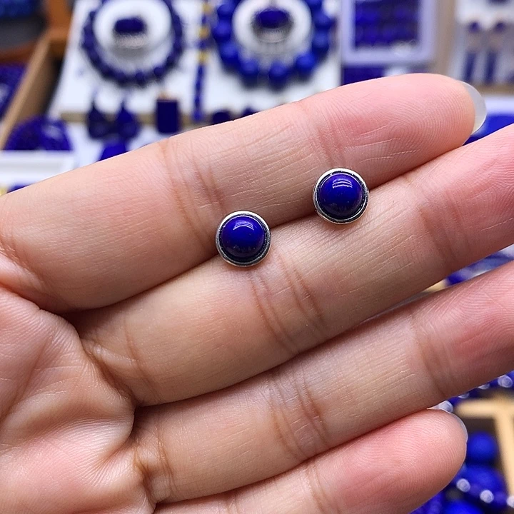 青金石银S925镶嵌耳钉