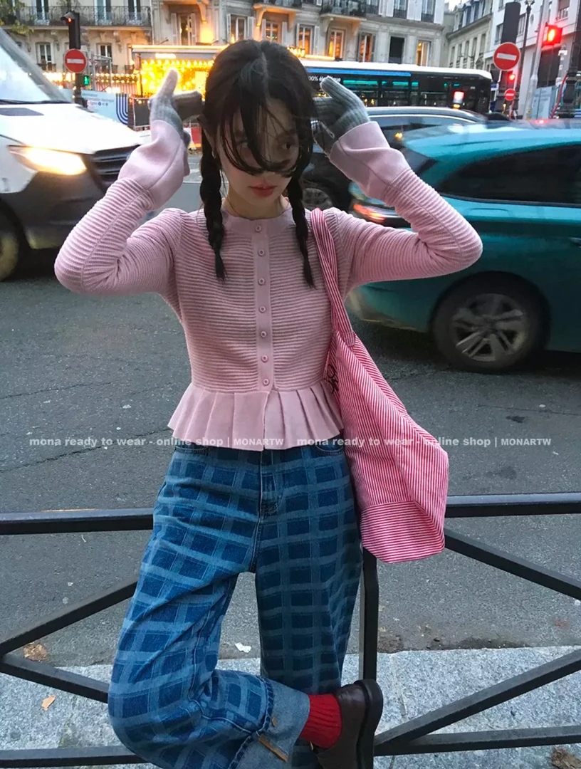 MONA 10羊毛 修身收腰设计感小众针织衫上衣女小个子2024秋冬新款