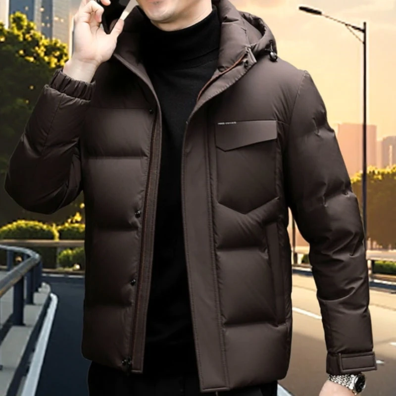 皮尔卡丹高档羽绒服男保暖带帽防风立领短款时尚潮流羽绒外套正品